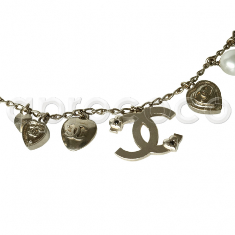 2x CHANEL multi-charm HEARTS & PEARLS double-sided NECKLACE Set