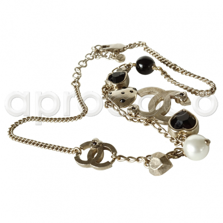 2x CHANEL multi-charm HEARTS & PEARLS double-sided NECKLACE Set