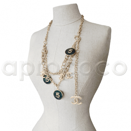 CHANEL 2013  2-strand Belt Necklace with enameled Number 5 coin-charms