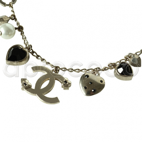 2x CHANEL multi-charm HEARTS & PEARLS double-sided NECKLACE Set