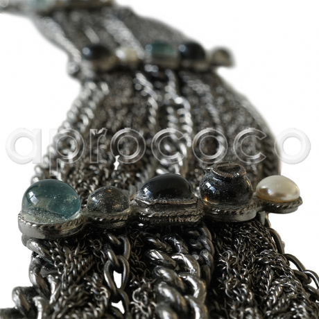 CHANEL 2011 Braided Chain Choker Necklace w. Aqua & Black Stones rt.$4550