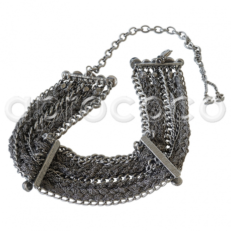 CHANEL 2011 Braided Chain Choker Necklace w. Aqua & Black Stones rt.$4550