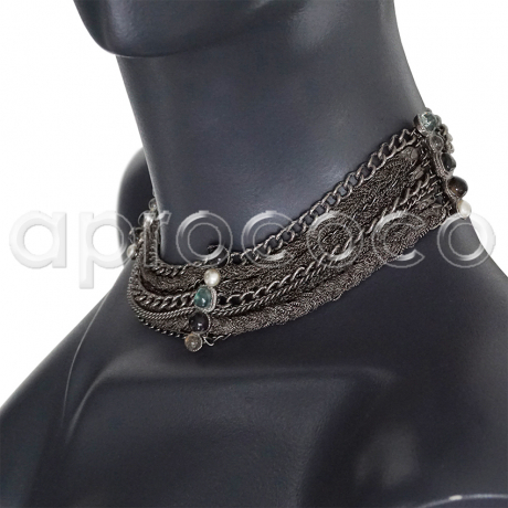 CHANEL 2011 Braided Chain Choker Necklace w. Aqua & Black Stones rt.$4550