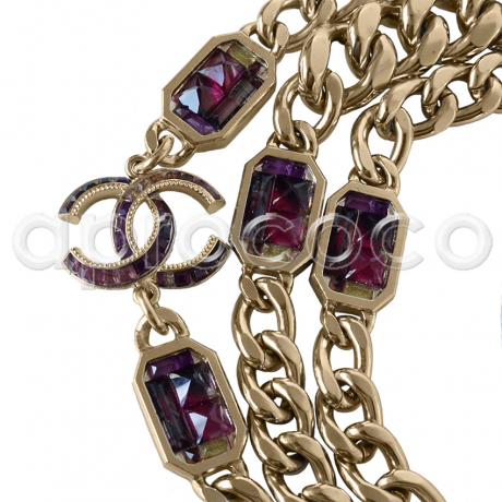 CHANEL 2015 chunky chain necklace with framboise multicolor studded CC logo