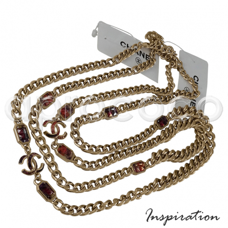 CHANEL 2015 chunky chain necklace with framboise multicolor studded CC logo