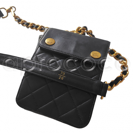 vintage CHANEL Cross-Body Klappen-Tasche * Gürtel-Tasche * Kette * SCHWARZ gold