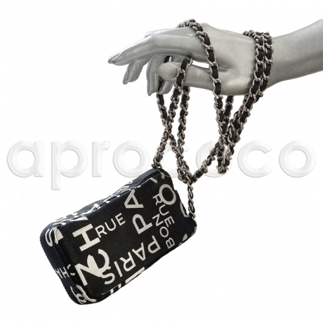 CHANEL Cross-Body black Print-Canvas  Phone**Sunglasses Purse Case Bag w/ Chain Strap
