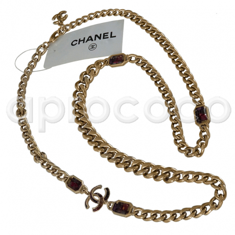 CHANEL 2015 chunky chain necklace with framboise multicolor studded CC logo