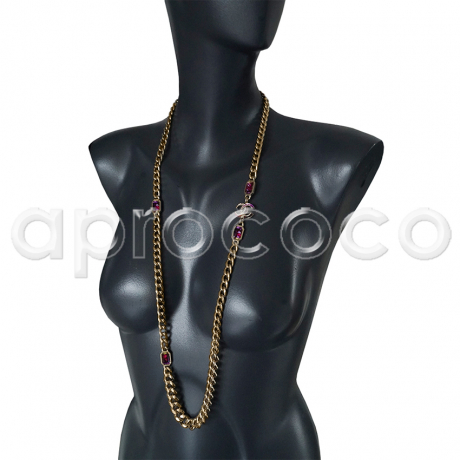 CHANEL 2015 chunky chain necklace with framboise multicolor studded CC logo