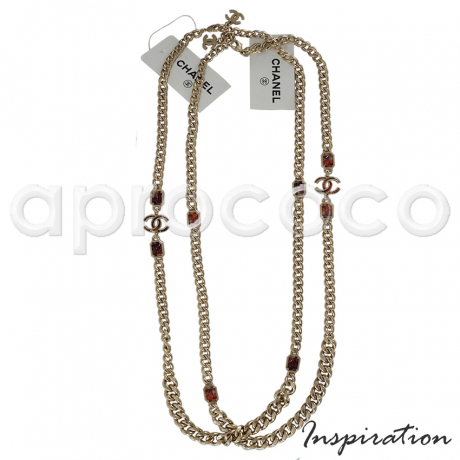 CHANEL 2015 chunky chain necklace with framboise multicolor studded CC logo