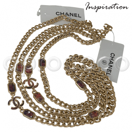 CHANEL 2015 chunky chain necklace with framboise multicolor studded CC logo