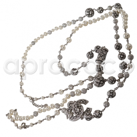 CHANEL 2014 BLING Crystals-Barrel-Balls-Pearls Nacklace-Sautoir 73''