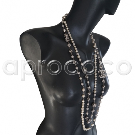 CHANEL 2014 BLING Crystals-Barrel-Balls-Pearls Nacklace-Sautoir 73''