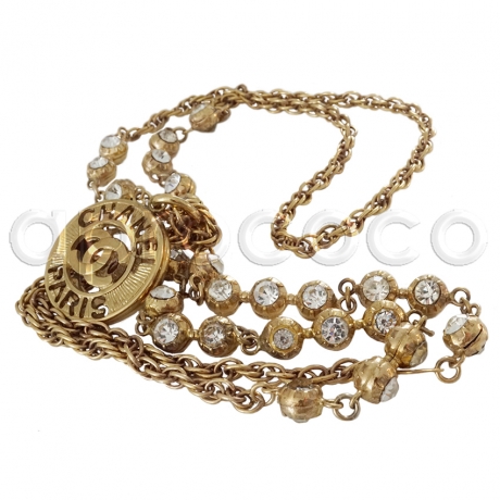 ♥ Parisian Glam ♥ CHANEL crystals Sautoir Necklace w/ CC Logo 3D Pendant