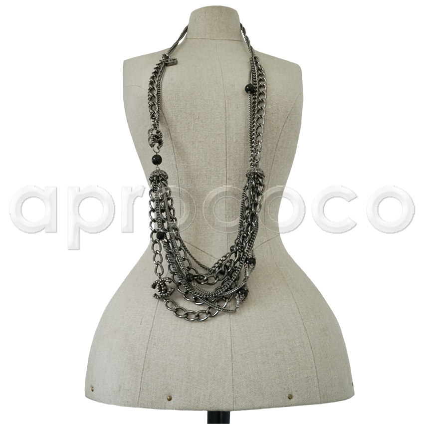 aprococo - CHANEL silver-t chain HEADBAND*FRONTLET - woven taupe leather  strap STRETCHY!
