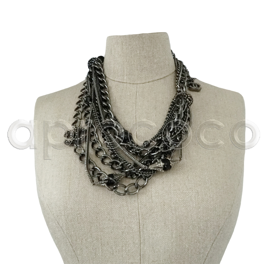 aprococo - CHANEL silver-t chain HEADBAND*FRONTLET - woven taupe leather  strap STRETCHY!