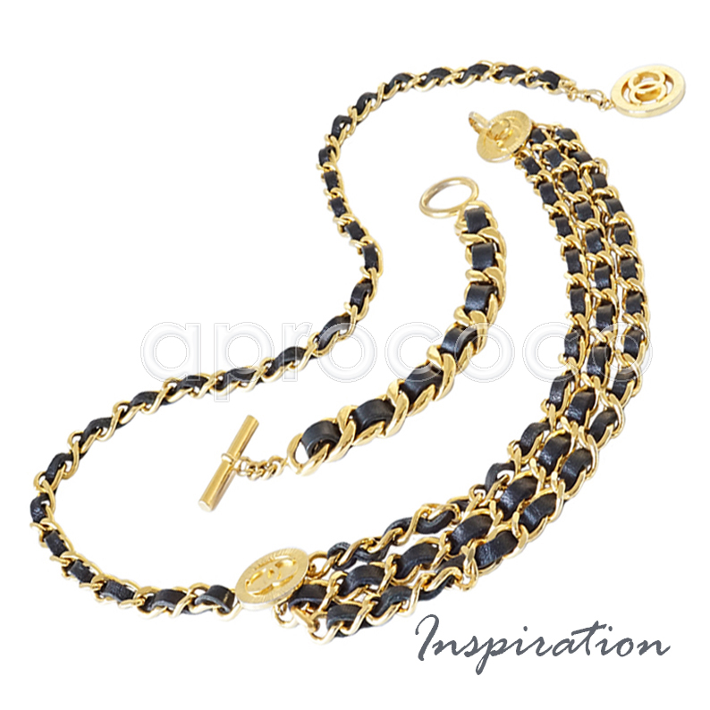 aprococo - CHANEL triple strand Gold & Black Chain Belt / Necklace ...