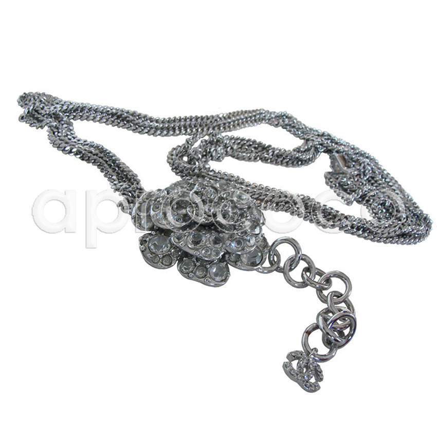 Chanel, Chain belt/necklace with rhinestone Camellia. - Unique