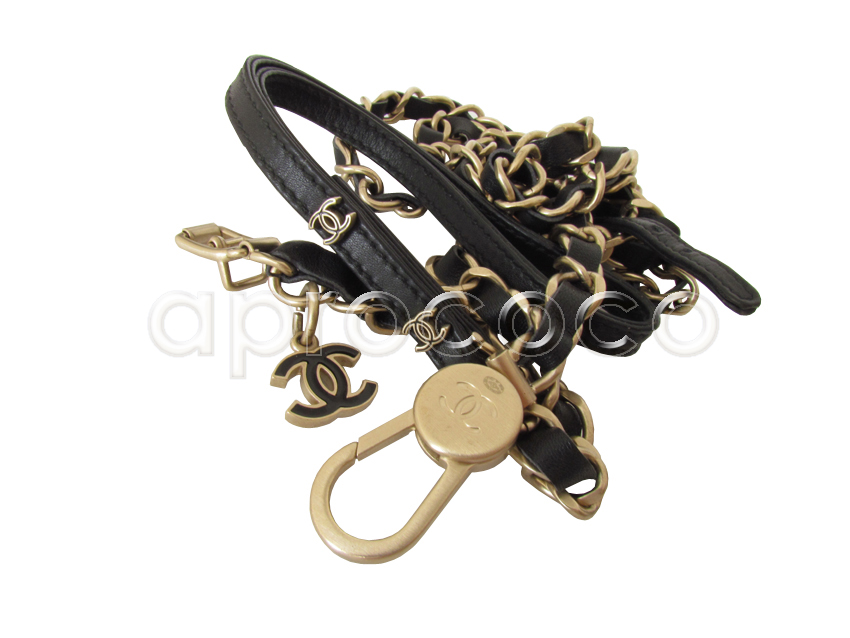 aprococo - CHANEL Dog Collar and Leash SET ~ Gold Chain with Black Woven  Leather & CC Charm