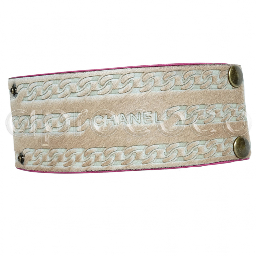 CHANEL Leder Armband - pink*beige - geschoren - Ponyhaar - Kettenprägung & LOGO