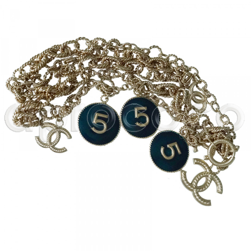 CHANEL 2013  2-strand Belt Necklace with enameled Number 5 coin-charms