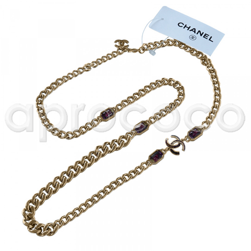 CHANEL 2015 chunky chain necklace with framboise multicolor studded CC logo