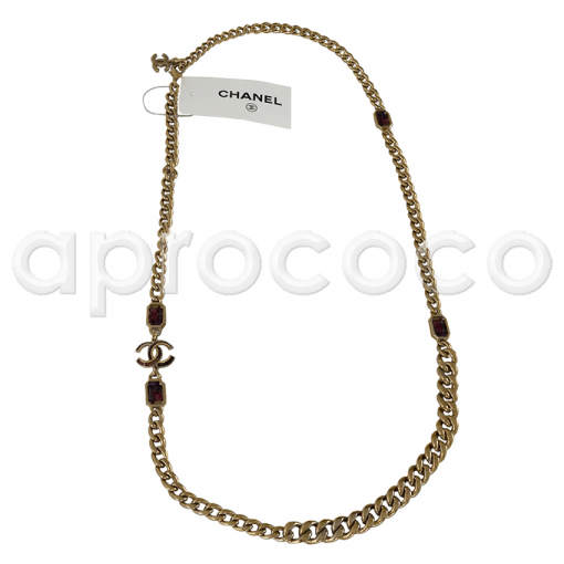 CHANEL 2015 chunky chain necklace with framboise multicolor studded CC logo