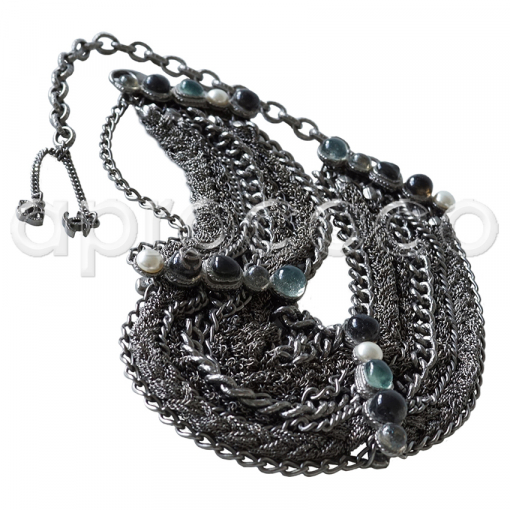 CHANEL 2011 Braided Chain Choker Necklace w. Aqua & Black Stones rt.$4550