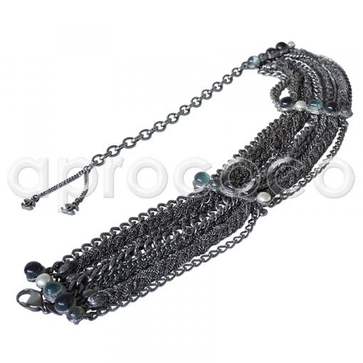 CHANEL 2011 Braided Chain Choker Necklace w. Aqua & Black Stones rt.$4550