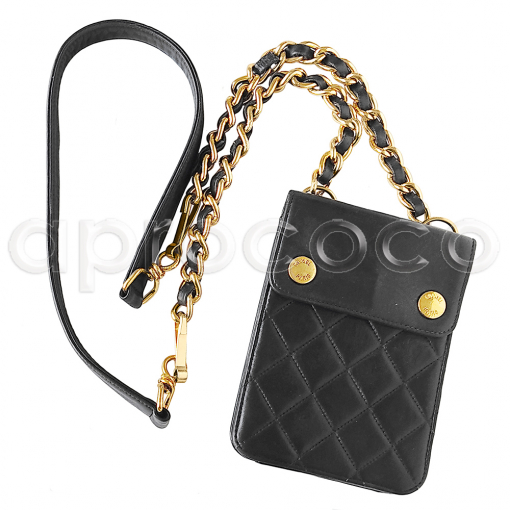 vintage CHANEL Cross-Body Klappen-Tasche * Gürtel-Tasche * Kette * SCHWARZ gold