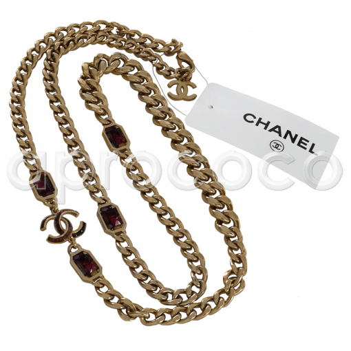 CHANEL 2015 chunky chain necklace with framboise multicolor studded CC logo