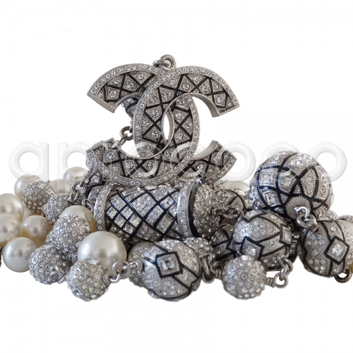 CHANEL 2014 BLING Crystals-Barrel-Balls-Pearls Nacklace-Sautoir 73''