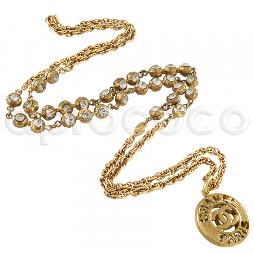 ♥ Parisian Glam ♥ CHANEL crystals Sautoir Necklace w/ CC Logo 3D Pendant