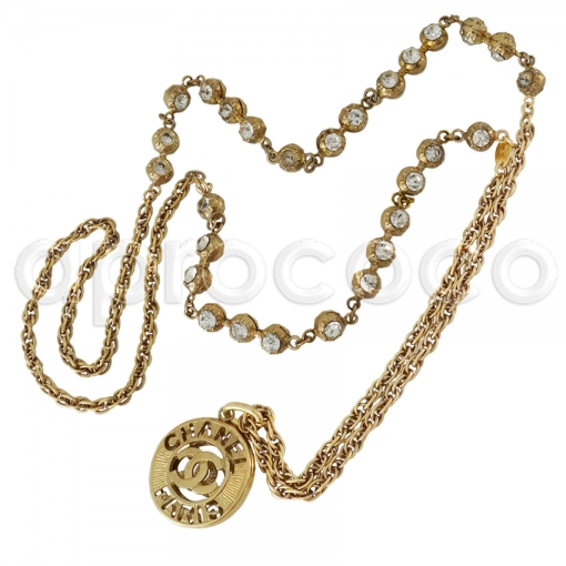 ♥ Parisian Glam ♥ CHANEL crystals Sautoir Necklace w/ CC Logo 3D Pendant